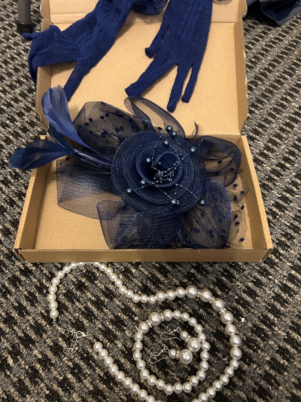 Navy Floral Mesh and Feather Fascinator Headpiece for Women
